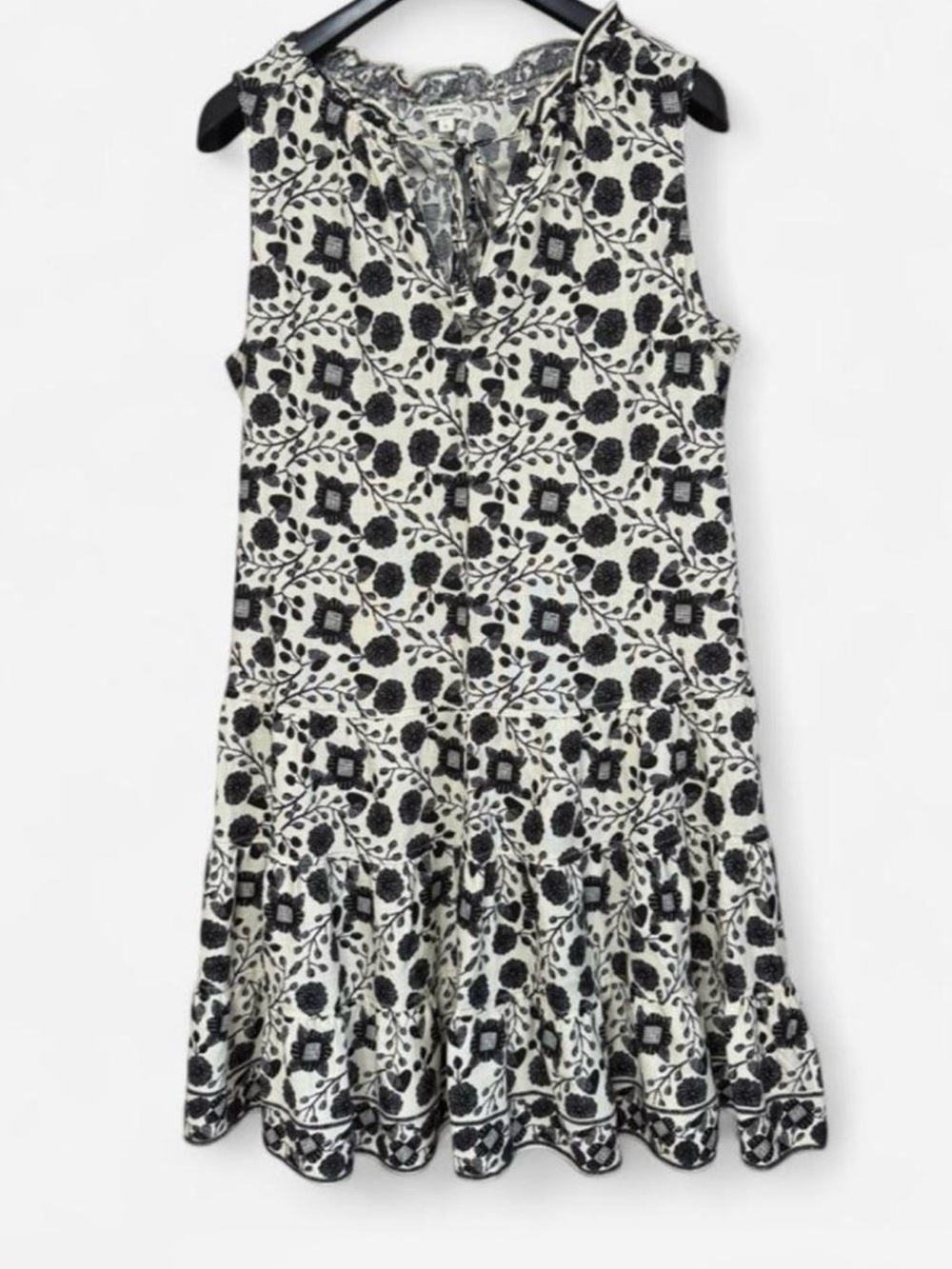 Max Studio Black and White Floral Tiered Sleeveless Dress